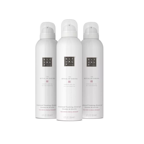 3 x 200 ml RITUALS The Ritual of Sakura Duschschaum mit Kirschblüten & Reismilch – Pflegender Duschschaum im Vorteilspack