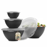 Hausfelder Salatschüssel Set 8-tlg. – 4 Kunststoffschüsseln mit Deckel & Tragegriff