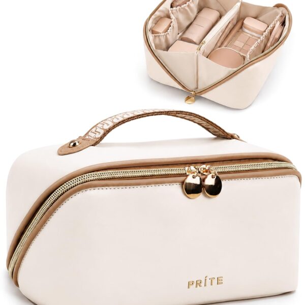 Prite Kosmetiktasche Grosse Kapazität M (23,5x12,5x12,5 cm) – Wasserdichte Reise-Schminktasche Beige