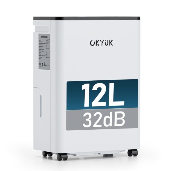 OKYUK Luftentfeuchter 12L mit digitaler Anzeige – 32dB leise Entfeuchtung für 30m²