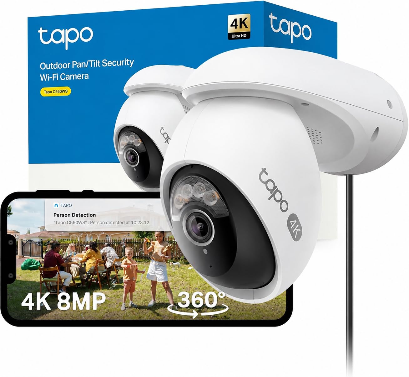 61diFzZtSwL._SY1203_.jpg Tapo C560WS 4K WLAN-Überwachungskamera aussen – 360° Smart Tracking mit KI-Erkennung – Bild 1