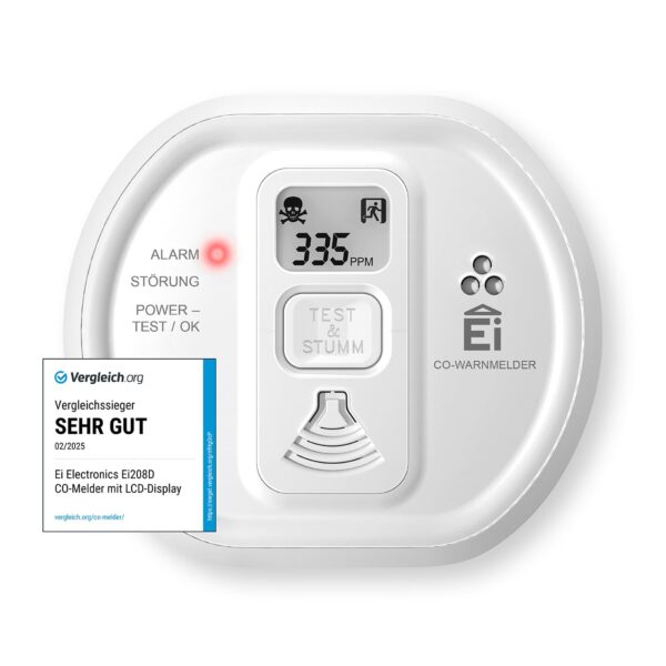 Ei Electronics Ei208D Kohlenmonoxidmelder mit LCD-Display – 10 Jahre Batterie