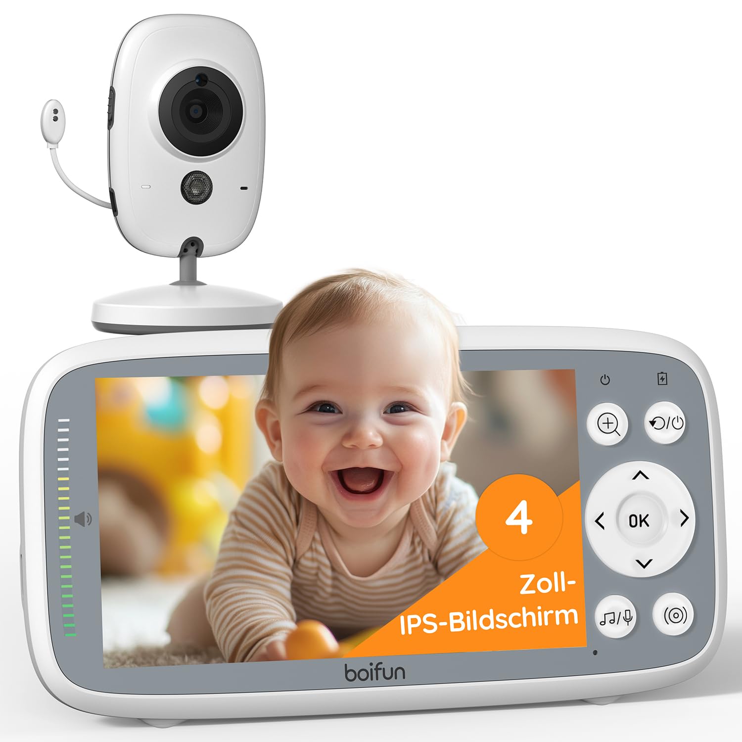61eV15Hm6hL._SY1500_.jpg BOIFUN Babyphone mit Kamera – 4 Zoll 720P Monitor, WLAN-frei, 10h Akku & Nachtsicht – Bild 1