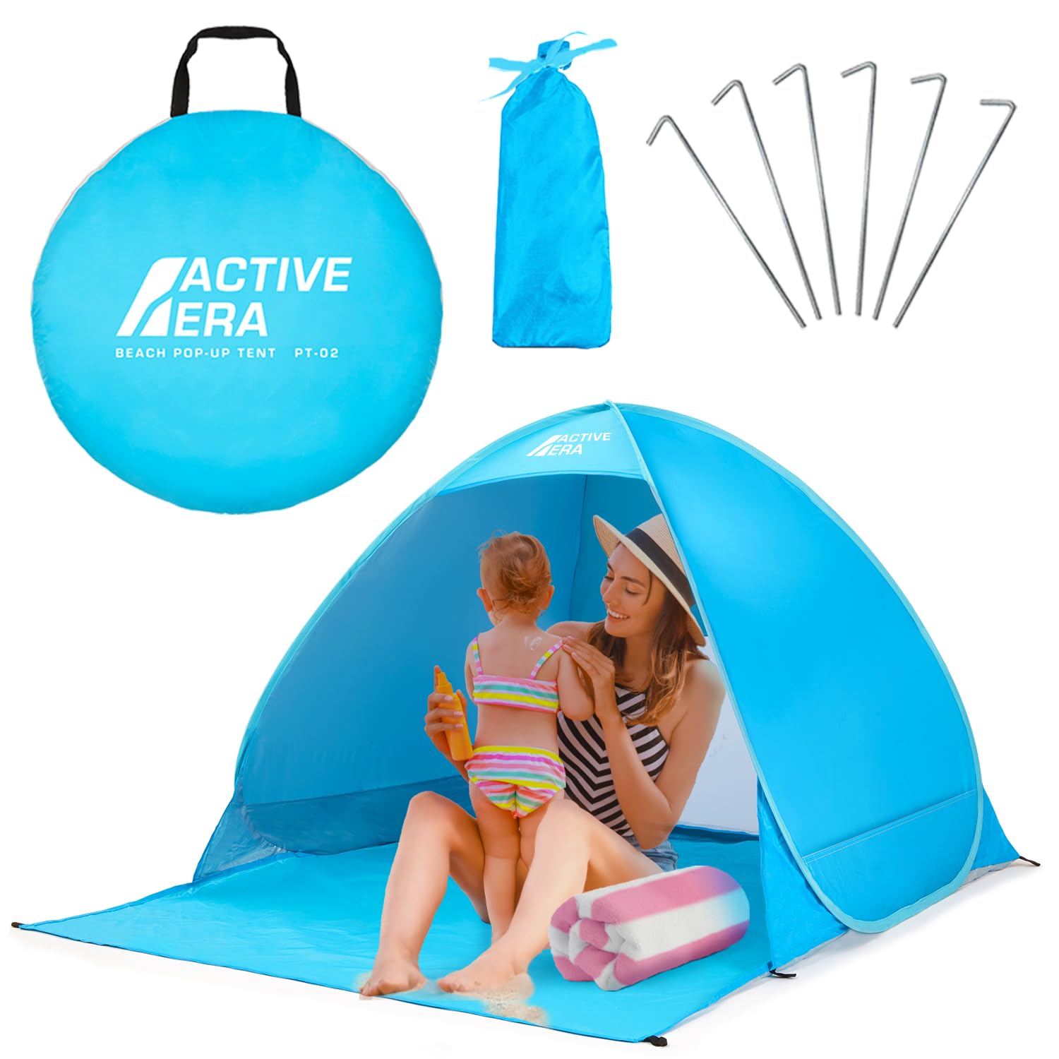 61ef-hKMlfL._SY1500_.jpg Active Era Pop-Up Strandmuschel UPF 50+ – UV-Schutz Strandzelt für 2–3 Personen – Bild 1