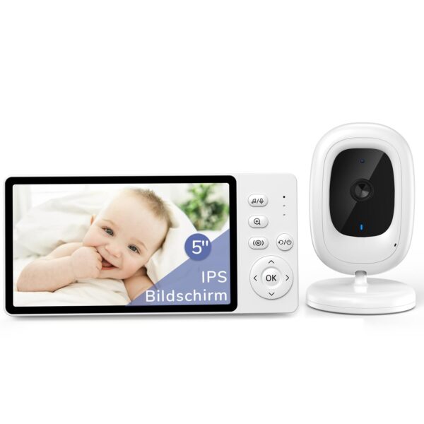 jeeber 5" Babyphone ohne WLAN – 1080P HDR Nachtsicht, Zwei-Wege-Audio & 8 Schlaflieder