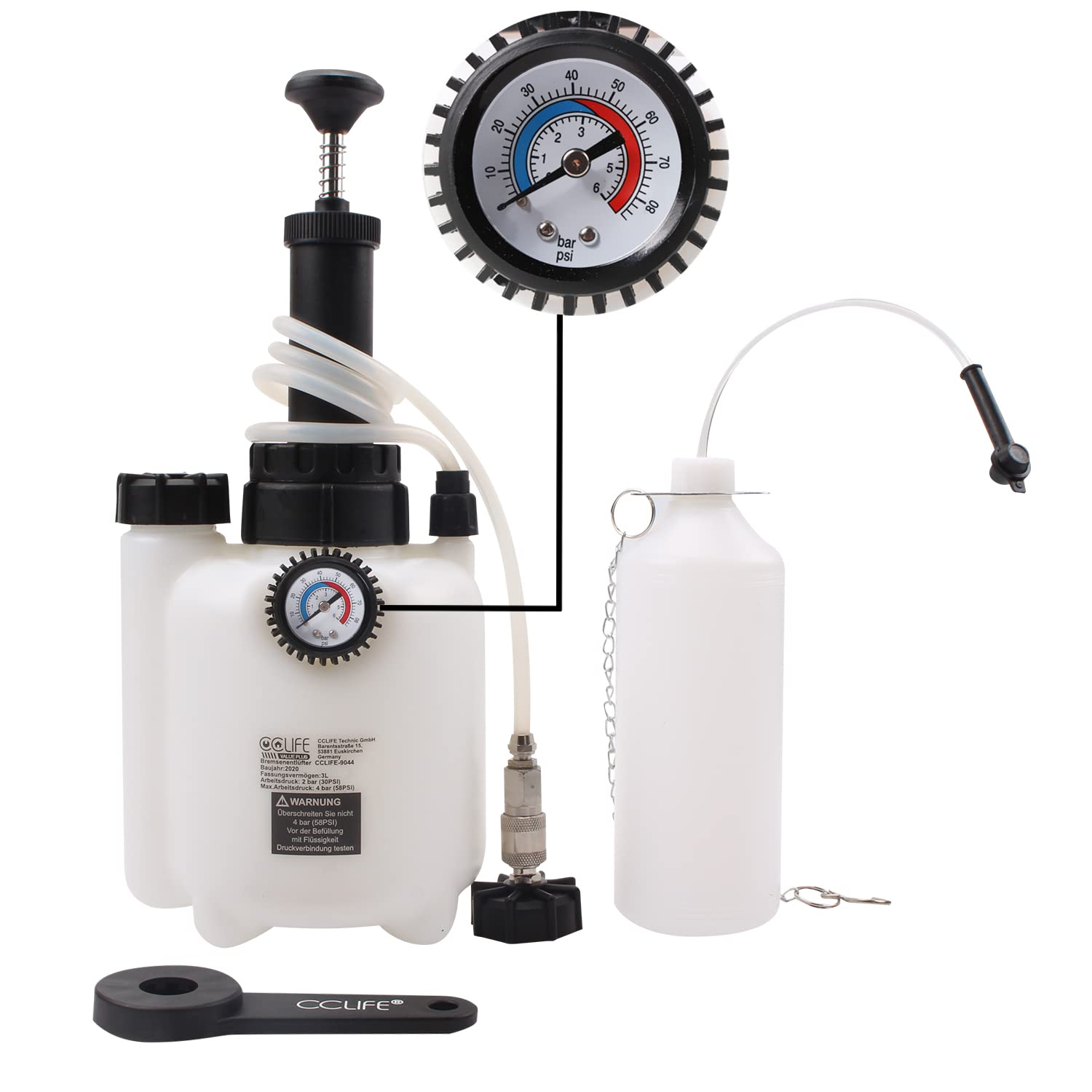 61epH3IsllL._SY1500_.jpg CCLIFE 3L Bremsenentlüftungsgerät mit E20 Adapter – Bremsflüssigkeitswechsel für Heimwerkstatt – Bild 1