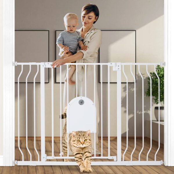 COMOMY Schutzgitter 75–123 cm mit Haustiertür – Automatisch schliessend für Treppen & Türen