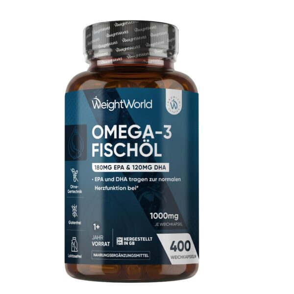 Omega 3 Kapseln 400er – 1000mg Fischöl mit EPA & DHA – 1+ Jahr Vorrat