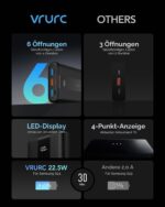 VRURC Powerbank 20000mAh mit 22,5W Schnellladen – USB-C & 6 Ports für iPhone, Samsung & Tablets – Bild 7