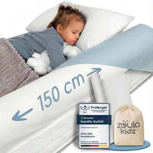 zoula kidz® Aufblasbarer Rausfallschutz 150 cm – OEKO-TEX Stoffbezug für alle Betten