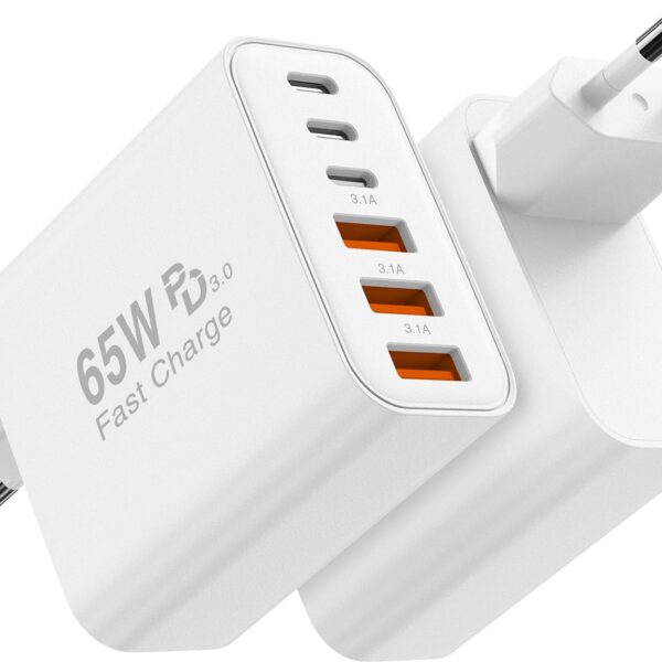Essri 65W 6-Port USB-C Schnellladegerät – Multi-Adapter für iPhone, Samsung & Tablets