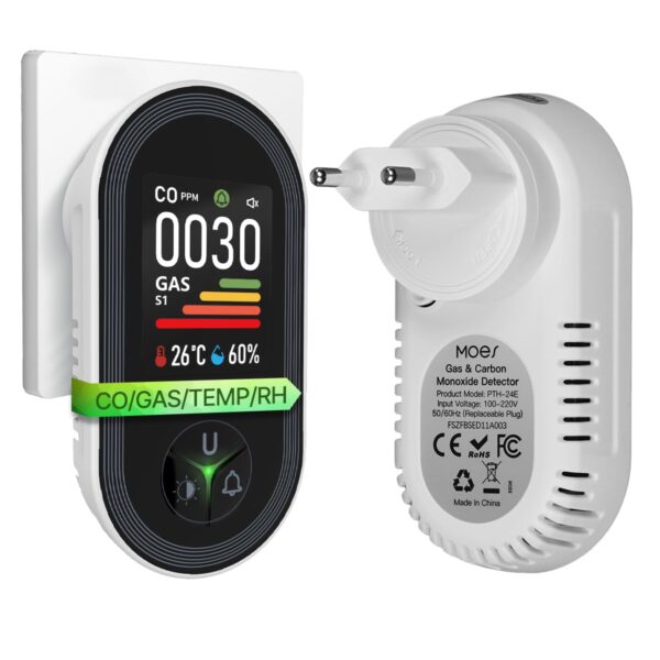MOES 4-in-1 CO- & Gasmelder mit Steckdose – Intelligente Raumüberwachung für Haus & Wohnmobil