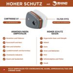 RHINO Smart Solutions Atemschutzmaske A1P2 – Halbgesichtsmaske mit Filtern für Lackierung & Schleifen – Bild 7