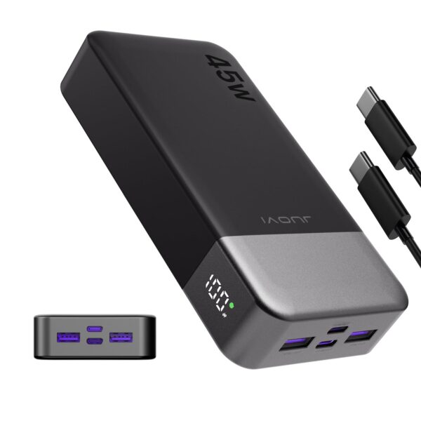 JUOVI 20000mAh Power Bank 45W – USB-C PD3.0 Schnellladestation für MacBook & iPhone