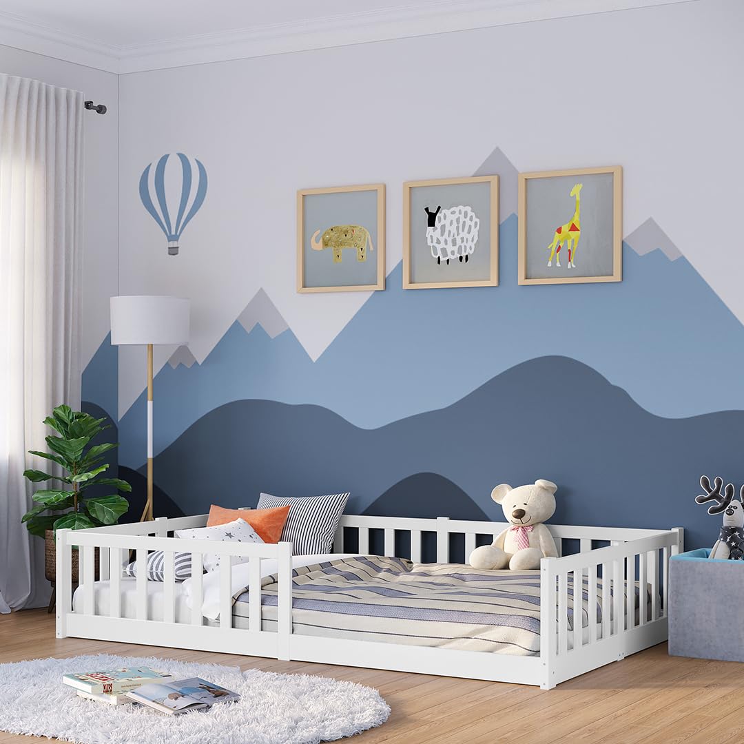 61jNhSqzNiL._SY1080_.jpg Bellabino Vere Bodenbett 120x200 cm – Montessori Kinderbett mit Rausfallschutz & Lattenrost – Bild 1