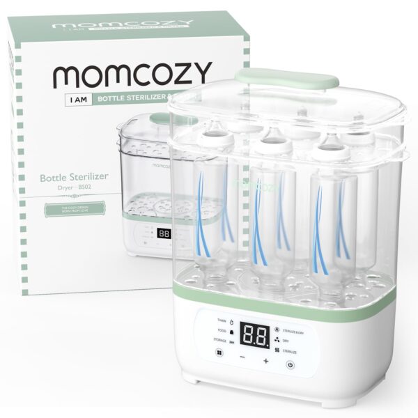 Momcozy BS02 Babyflaschen Sterilisator 3-in-1 – Dampfsterilisator mit Trocknung für 8 Flaschen