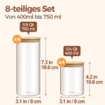ComSaf Vorratsgläser 8er-Set mit Bambusdeckel – Luftdichte Aufbewahrung für Küche – Bild 3