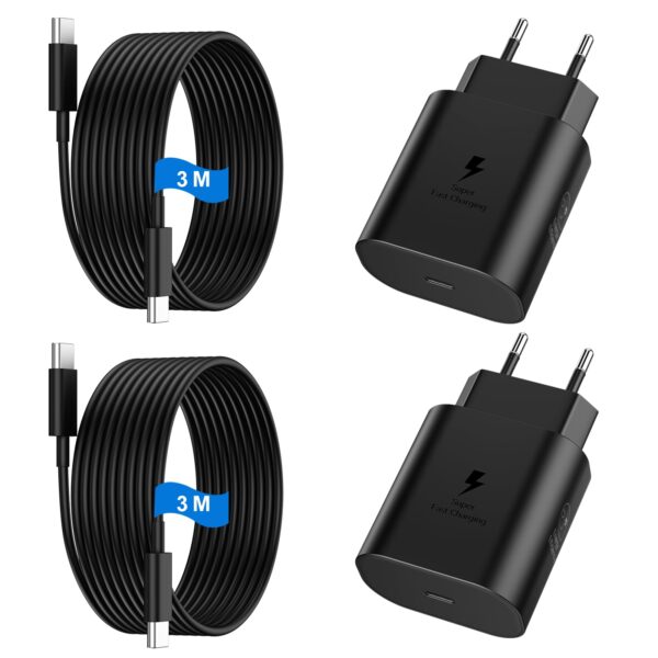DiHines 25W USB-C Ladegerät 2er-Pack mit 3M Kabel – Samsung Galaxy Schnellladeset