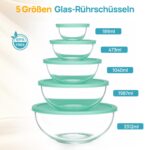 Vtopmart 5er Set Glasschüsseln mit Deckeln – Stapelbar, Mikrowellengeeignet & Spülmaschinenfest – Bild 2