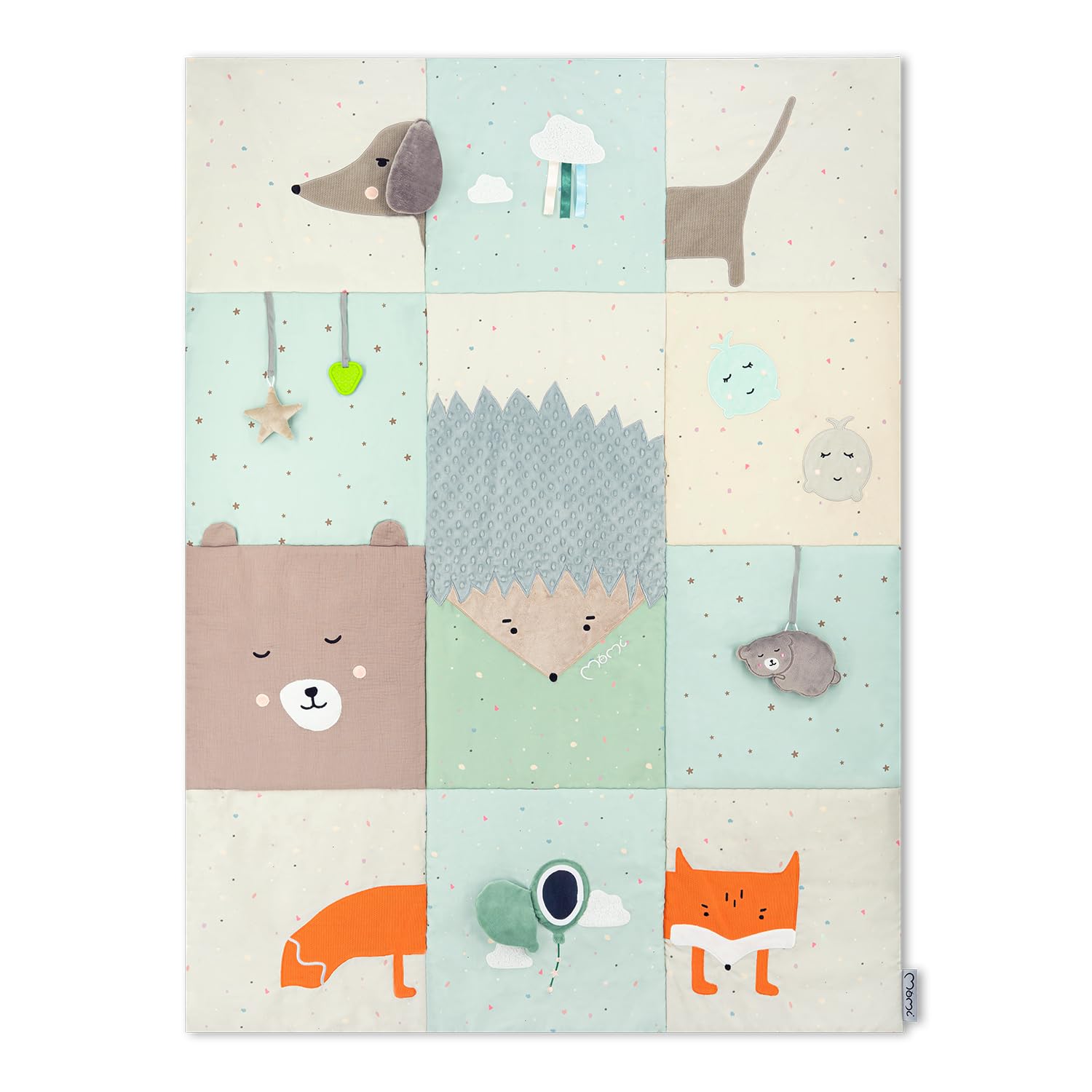 61lsGY7eODL._SY1500_.jpg Momi Sensorische Patchwork-Matte VOLPI 120x160 cm – Spielmatte für Babys & Kleinkinder – Bild 1