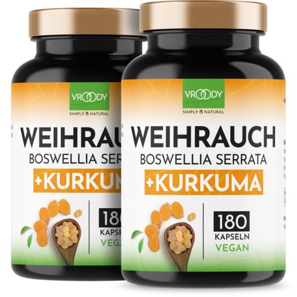 2x VROODY Weihrauchkapseln 500mg Boswellia + Curcuma – Hochdosiert vegan