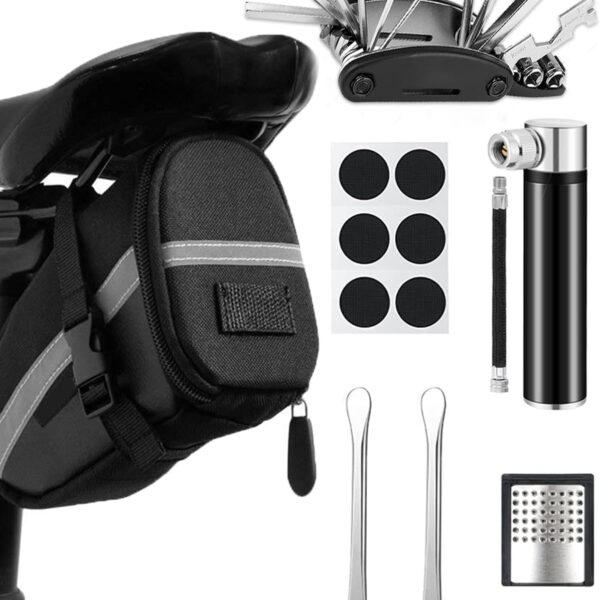 HAZENS 16-in-1 Fahrrad Reparaturset mit Satteltasche & 120 PSI Mini-Luftpumpe