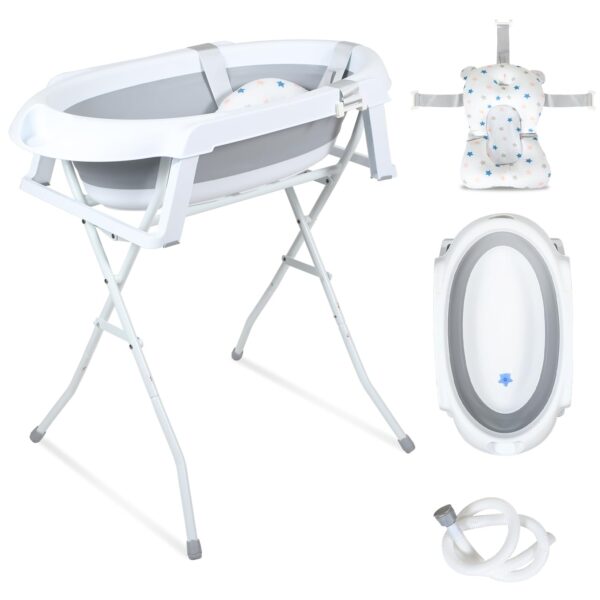 Ansobea Faltbare Babybadewanne mit Ständer – Rutschfeste Badematte & Temperaturindikator