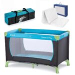 hauck Dream n Play Reisebett Set mit Alvi Matratze – Faltbares Babyreisebett Waterblue