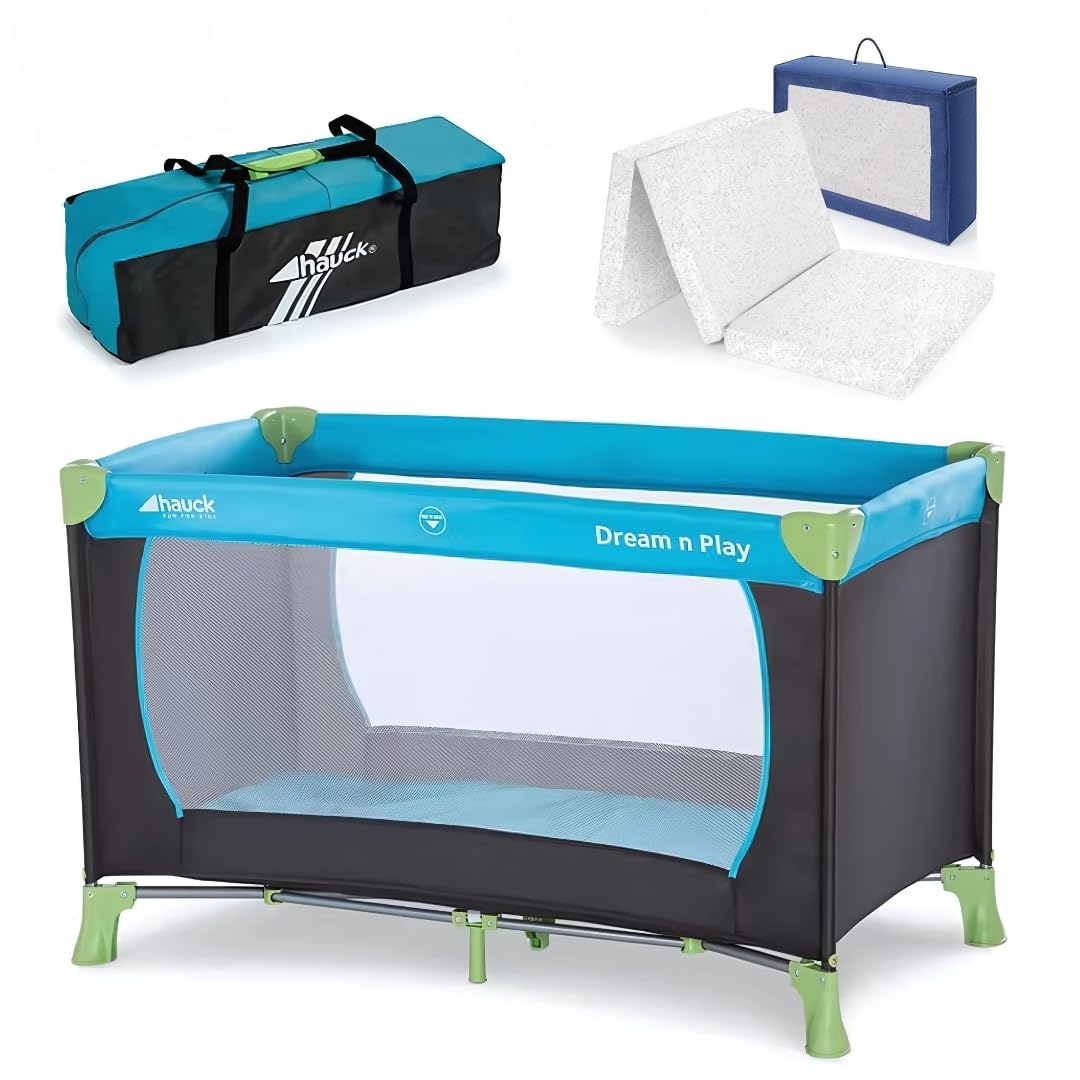 61nJ72bAZ1L._SY1080_.jpg hauck Dream n Play Reisebett Set mit Alvi Matratze – Faltbares Babyreisebett Waterblue – Bild 1