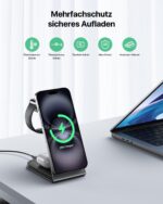 AOWIN 3-in-1 Ladestation – 15W kabelloses Laden für iPhone, Apple Watch & AirPods – Bild 3
