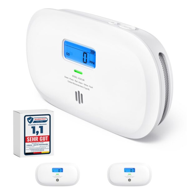 X-Sense Kohlenmonoxid Melder XC0C-SR – 10 Jahre Sensor, 2er Set mit Display
