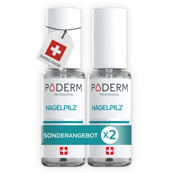 2er Pack PODERM Nagelpilz Behandlung Serum mit Vitamin E & Zitrone – Wirksam ab Tag 1, Swiss Made, entwickelt von einem Podologen