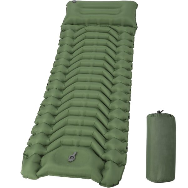 HAUSPROFI Isomatte Camping 195x70cm mit Fusspmpe & Kissen – Ultraleichte Aufblasbare Matratze