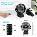ELZO 12000mAh Campingventilator – USB-Ventilator mit LED, Fernbedienung & 360° Drehung – Bild 2