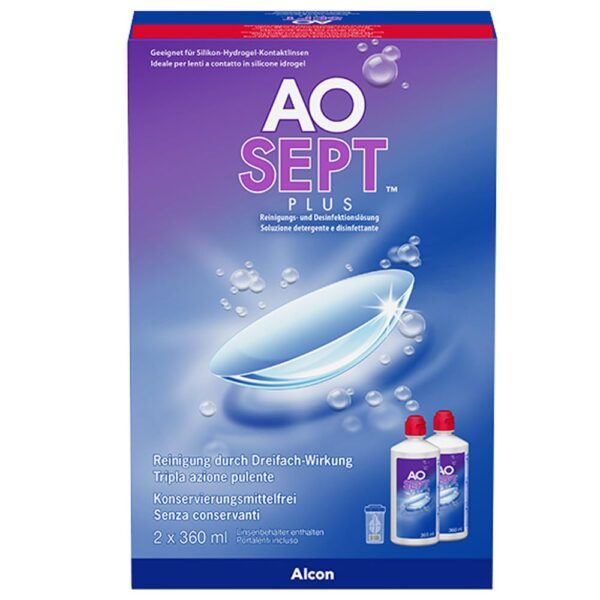 Aosept Plus Kontaktlinsen-Pflegemittel 2 x 360 ml – Tiefenreinigung ohne Konservierungsstoffe