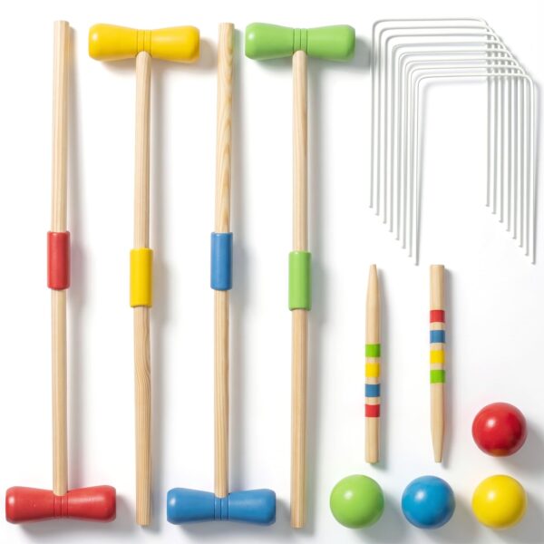 WOODENFUN Holz Krocket Set für 4 Spieler – Gartenspass für Kinder & Erwachsene