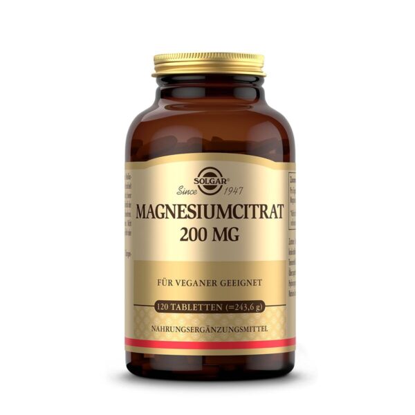 SOLGAR Magnesiumcitrat 200mg – Energie, Stressabbau & Muskelfunktion, 120 vegane Tabletten
