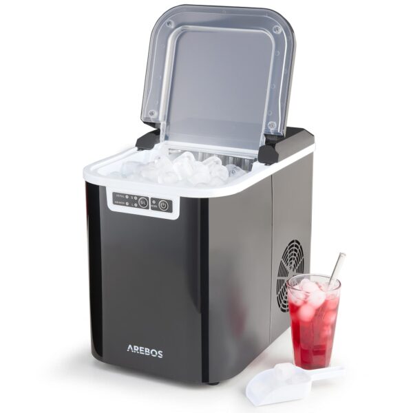 Arebos Eiswürfelmaschine 12 kg/24h – Selbstreinigend mit 2 Würfelgrößen