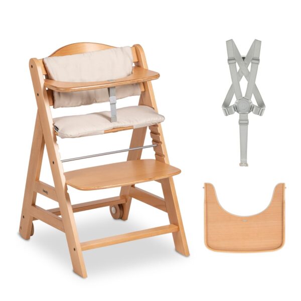 hauck Beta+ Holzhochstuhl Set mit Rädern – Mitwachsender Kinderstuhl 6 Monate bis 90 kg