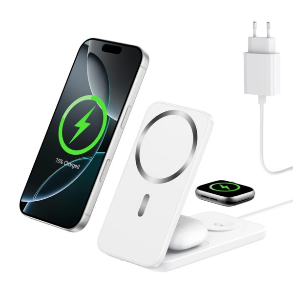XNYAND 3 in 1 Ladestation – Magnetische Induktive Ladefläche für iPhone, Apple Watch & AirPods