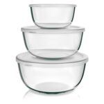 Arendo 3er Glasschüssel-Set mit Deckeln – Borosilikatglas 1,1-4,4 L für Küche & Lagerung