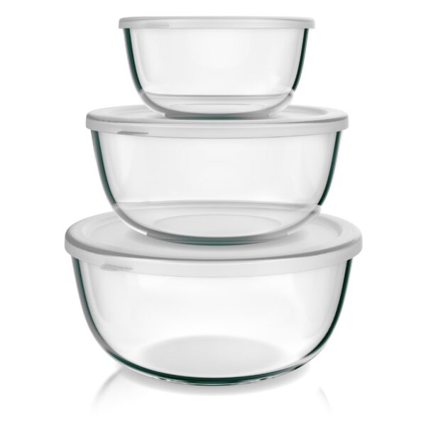 Arendo 3er Glasschüssel-Set mit Deckeln – Borosilikatglas 1,1-4,4 L für Küche & Lagerung