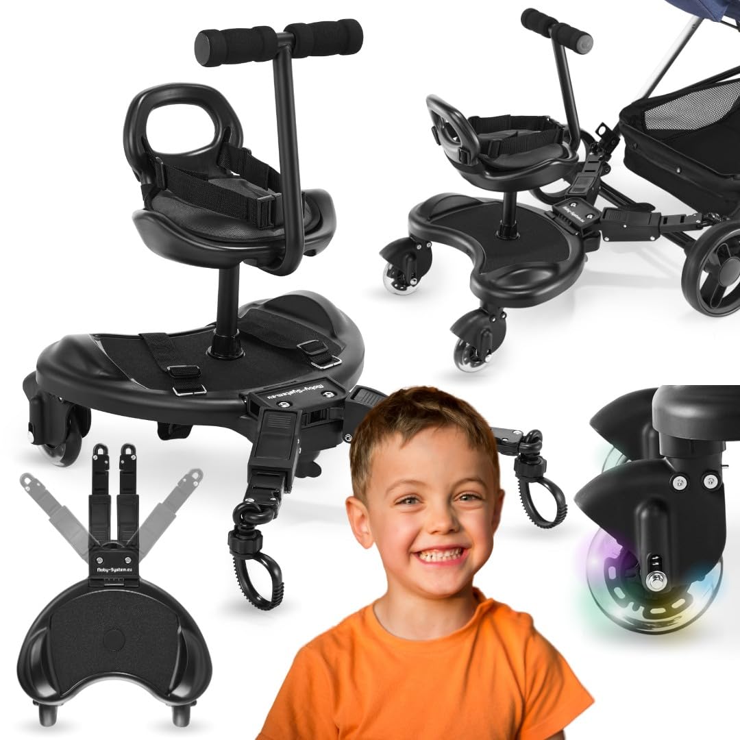 61uw1DrUIL._SY1080_.jpg Moby-System Kinderwagenverlängerung mit Sitz & LED-Rädern – Universal Buggy Board für ältere Kinder – Bild 1