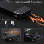 JUOVI Powerbank 20000mAh 45W – Schnellladung mit 4 Anschlüssen für Smartphone, Laptop & Tablet – Bild 4