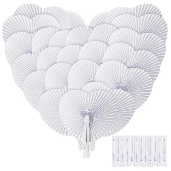 ZOOI Handfächer Hochzeit 36er Set – Herzförmige Papierfächer Weiss für Hochzeitsdeko
