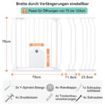 COMOMY Schutzgitter 75–123 cm mit Haustiertür – Automatisch schliessend für Treppen & Türen – Bild 7