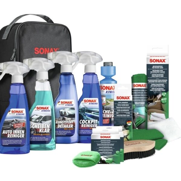 SONAX Innenraum+Scheibe-Set 11-teilig mit Tasche – Professionelle Fahrzeugreinigung