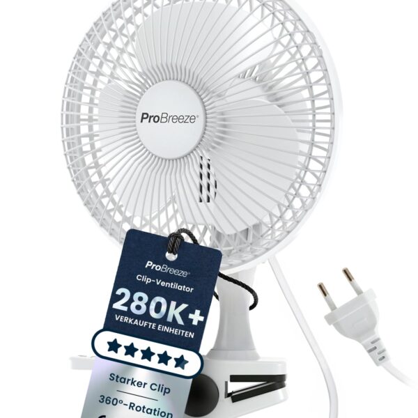 Pro Breeze Mini Clip Ventilator 20 cm – Leise Kühlung mit 360° Rotation für Schreibtisch & Schlafzimmer