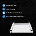 kör4u Zwischenbaurahmen 60,5x54,5cm mit Ausziehplatte & Zurrgurt – Stahlrahmen für Waschmaschine & Trockner – Bild 5