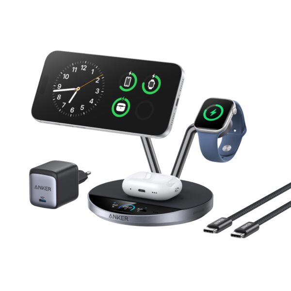 Anker Prime 3-in-1 MagSafe Ladestation mit Qi2 25W – Schnelllade-Dock für iPhone, Apple Watch & AirPods